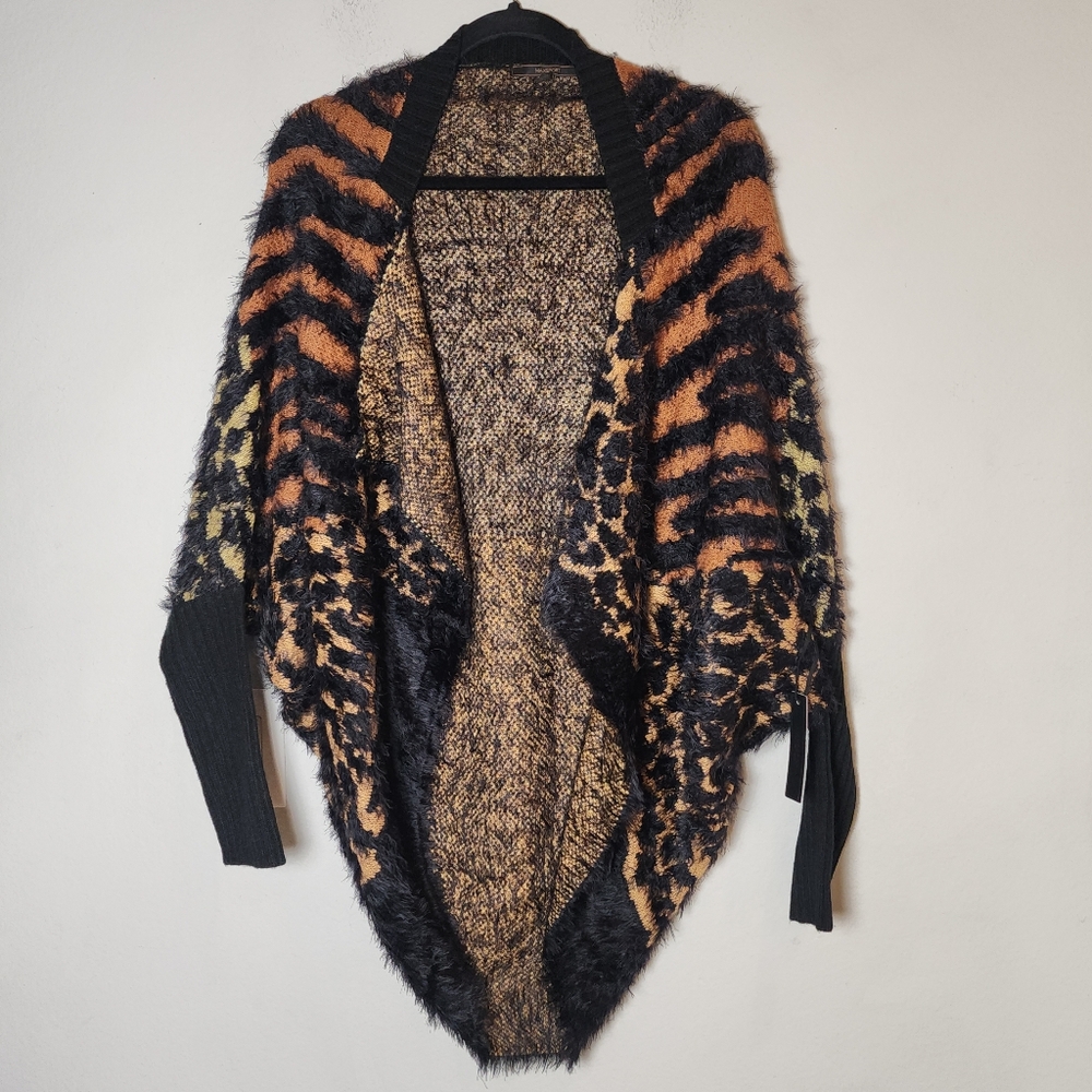 NWT Maxsport Cacoon Eyelash Knit Open Front Animal Print Dolman Cardigan Sz S/M
